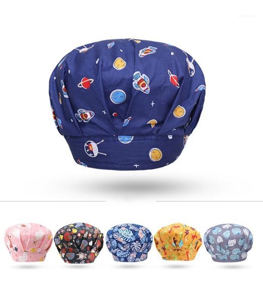 

pure cotton chef hat dust cap multi-color printing high-quality fluffy hat package headscarf1, Blue;gray