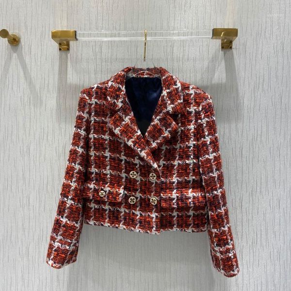 

2021 new ladies fashion long sleeve lapel tweed plaid jacket 12121, White;black