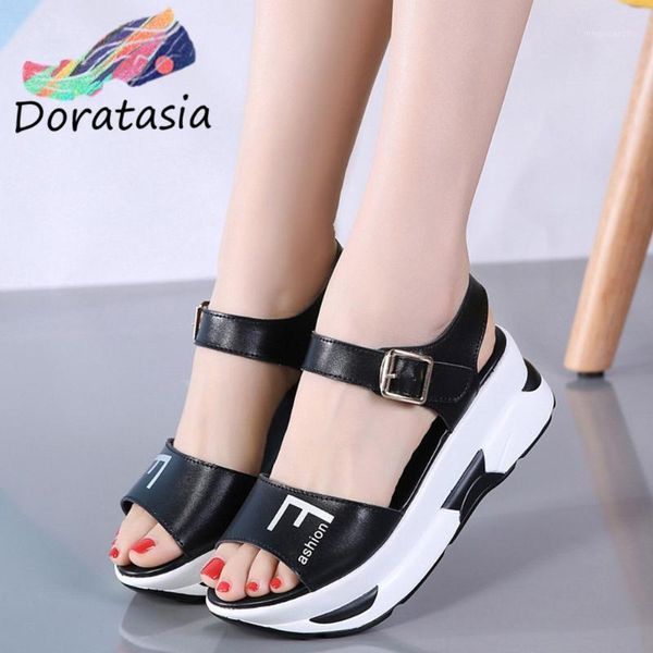 

sandals doratasia women fashion high wedges shoes 2021 summer casual beach comfortable platform sandals1, Black