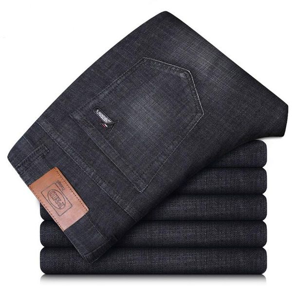 

new fashion men's business brand jeans straight jeans men casual stretch skinny men male denim trousers black big size, Blue