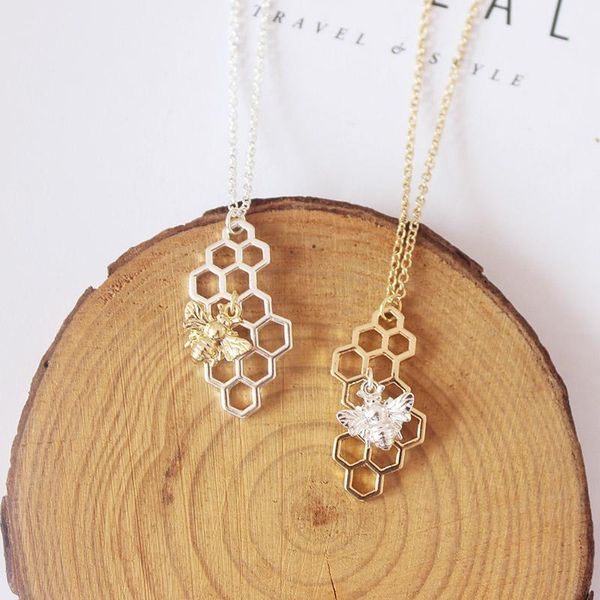 

10 pcs/lot fashion jewelry items metal bee honeycomb pendant necklace1, Silver