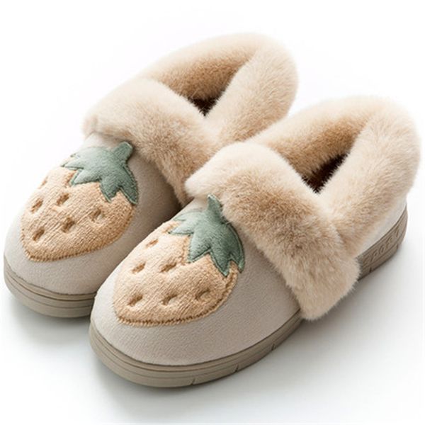 

women fluffy slippers winter warm fur shoes woman cute fruits strawberry slip on home indoor bedroom girl ladies plush slippers y1202, Black