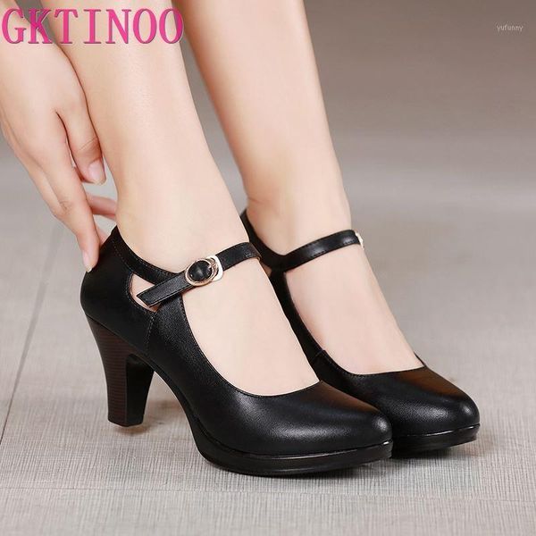 

dress shoes gktinoo genuine leather women round toe pumps sapato feminino high heels fashion black work shoe plus size 33-431