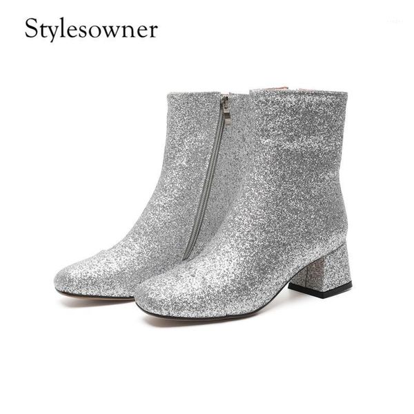 

boots stylesowner western style design special rome ankle blended high heels 5.5cm large size side zipper shining boots1, Black