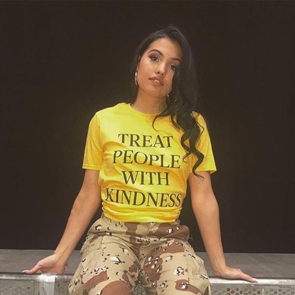 

treat people with kindness t-shirt women t shirt femme fashion letter printed yellow tee feminist tumblr graphic tees, White