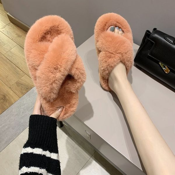 

shoes plush slippers for adults flock slipers women luxury slides low fur 2020 designer flat with fur rome rubber basic short y1202, Black