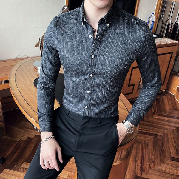

2021 men's spring and winter new thin plus striped retro shirt young clothes ix0p, White;black
