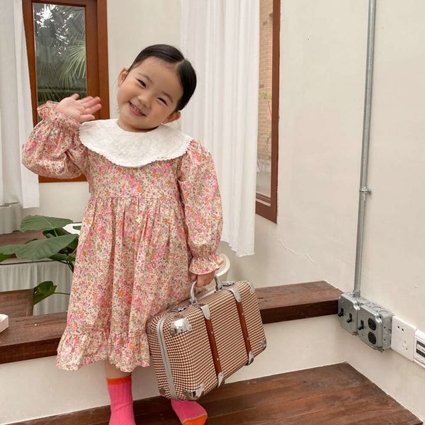 

2021 spring korean floral big mqd lapel drs girls' rural ruffle skirt, Red;yellow