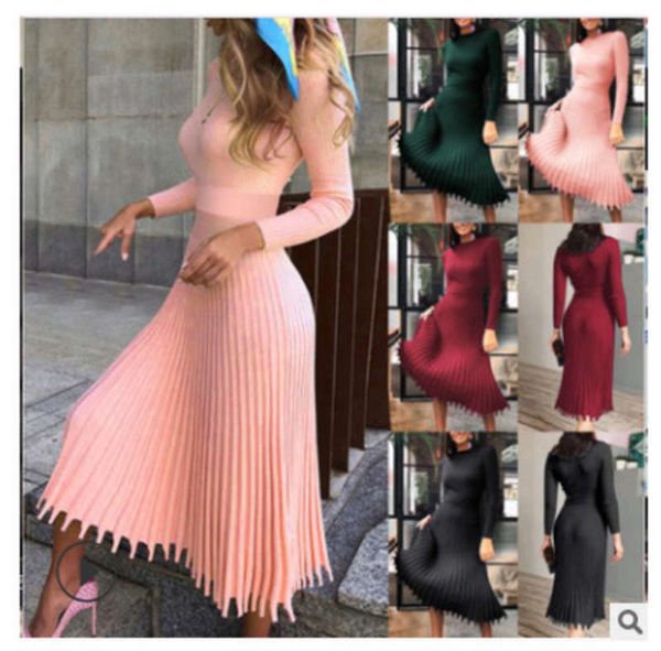 

standing collar long sleeve pit spring stripe solid color big swing mid length slim dress, Black;gray