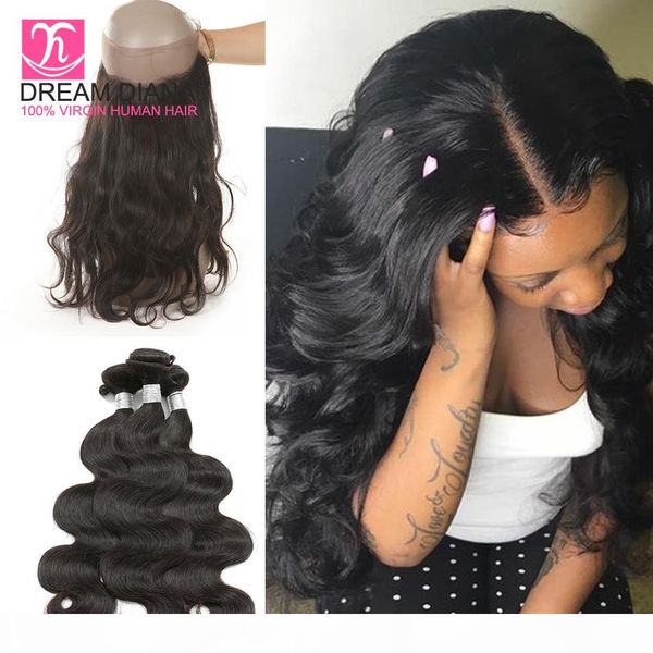 

grade remy virgin malaysian virgin hair body wave 360 lace frontal with bundle pre plucked human hair frontal natural color, Black