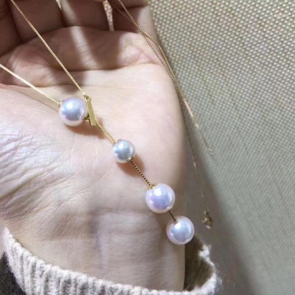 

chains sellnoble jewelry natural 6-7mm 8-9mm akoya white pearl necklace pendant 18k gold adjustable1, Silver