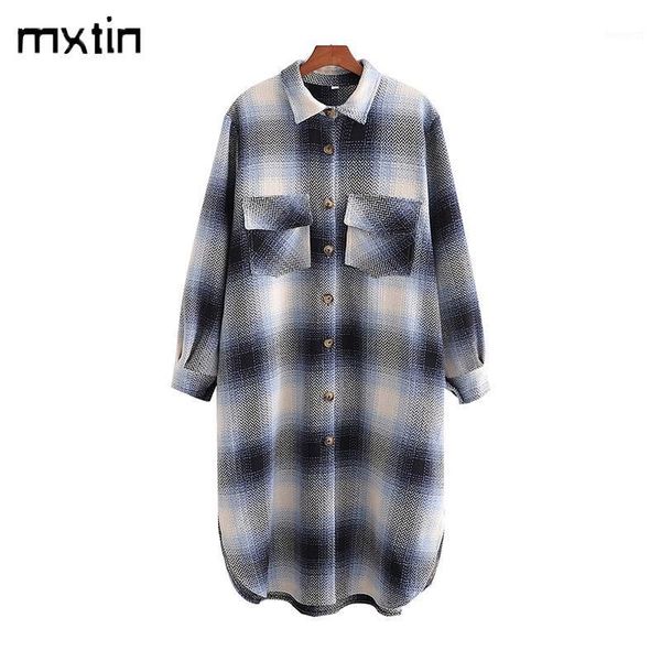 

stylish pockets oversized plaid jacket coat women 2021 fashion vintage lapel collar long sleeve loose long outerwear chic 1, Black;brown