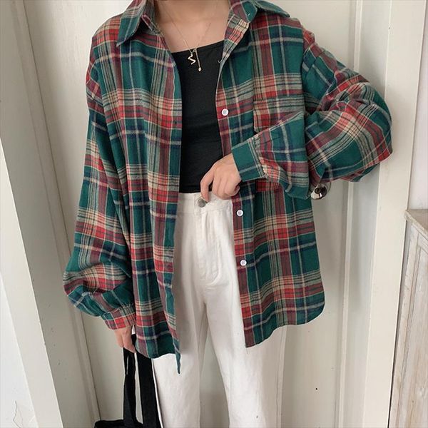 

johnature women plaid shirts korean style 2020 autumn new pockets long sleeve blouses vintage women cloths harajuku button shirt, White