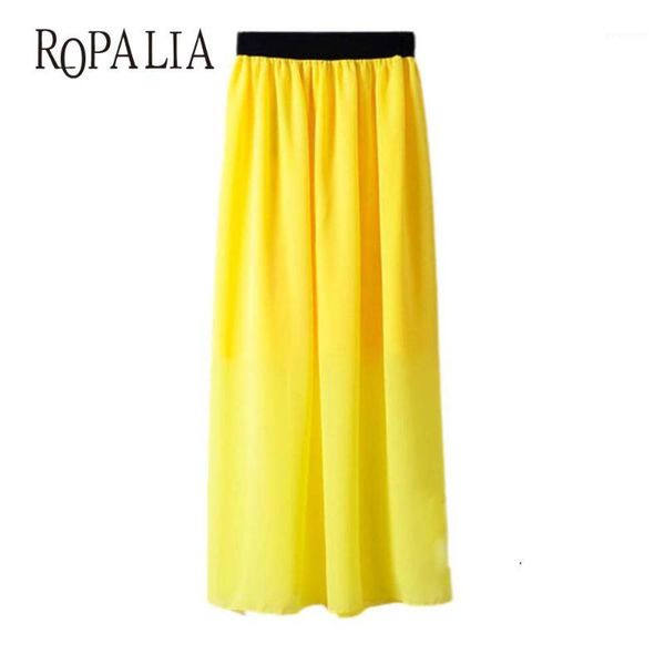 

skirts wholesale- casual lady long maxi chiffon summer women pleated elastic waist skirt 1, Black