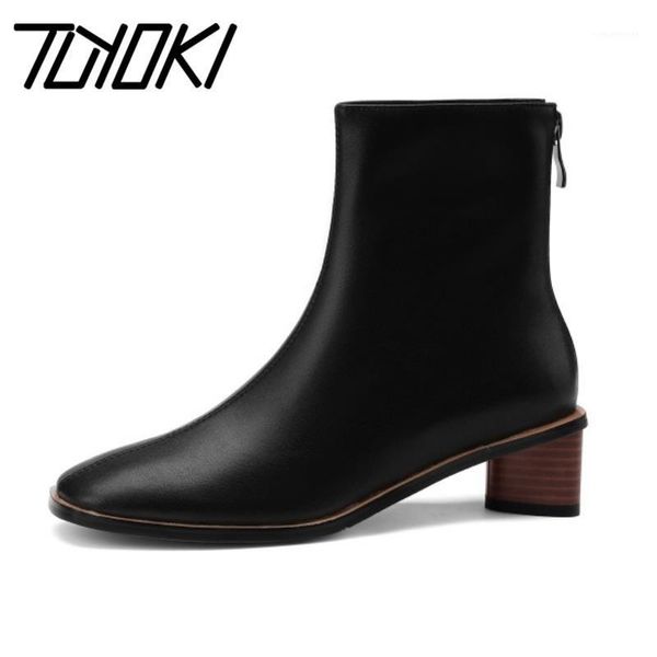 

boots tuyoki genuine leather woman ankle fashion zipper winter shoes warm high heel short boot lady footwear size 34-401, Black
