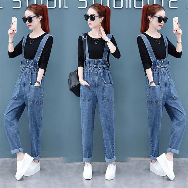 

womens overalls mother pants 2020 new korean version of loose summer and autumn womens denim high waist overalls suspenders, Blue