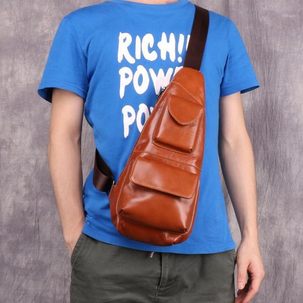 

men's genuine leather retro sling chest bag for men chest pack travel shoulder bag man casual messenger crossbody1