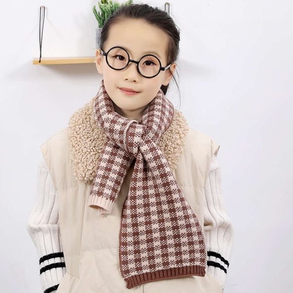 

in knitted winter plaid children's new scarf 4jei, Red;brown