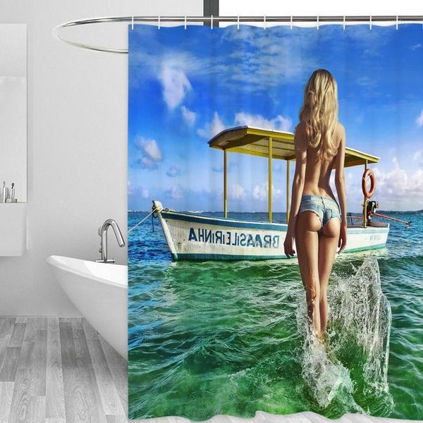 

waterproof shower curtain sea women boat art print bathroom decor shower curtain1