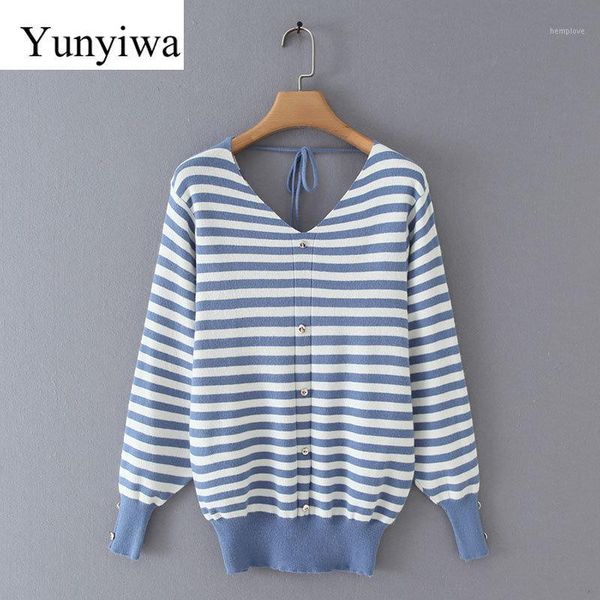 

new spring autumn women v neck striped casual slim knitted sweaters ladies long sleeve back v lace up thin sweater 1, White;black