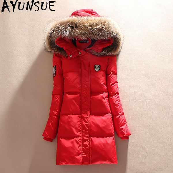 

ayunsue women's jacket 2020 long women winter duck down coat real fur collar jackets doudoune femme hiver kj1023, Black