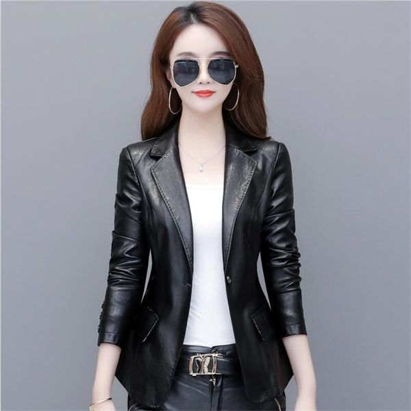 

new plus size 3xl 4xl women's leather jacket 2020 spring motorcycle leather jacket women leather suit female jacket blazerx1016, Black;brown