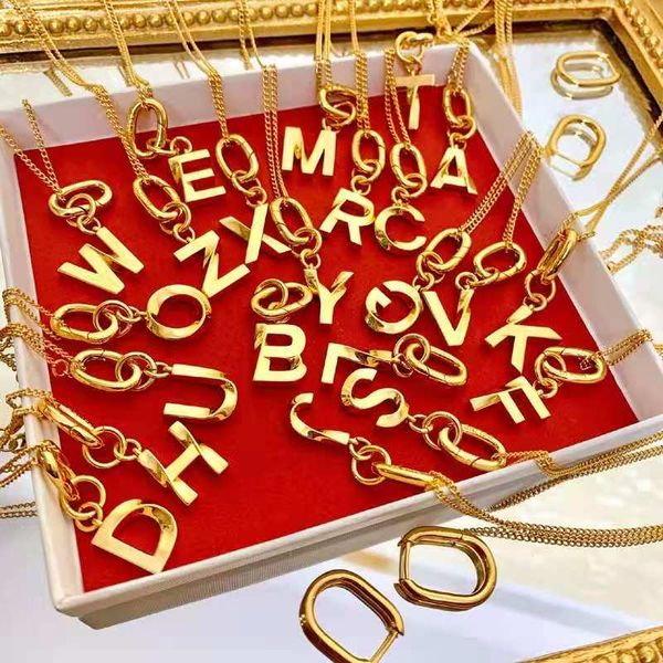 Hotsale individuelle Namenskette, hochwertig, gelb vergoldet, A-Z, Buchstaben-Anhänger-Halskette, Ohrring für Mädchen und Frauen, für Party, Hochzeit, heißes Geschenk