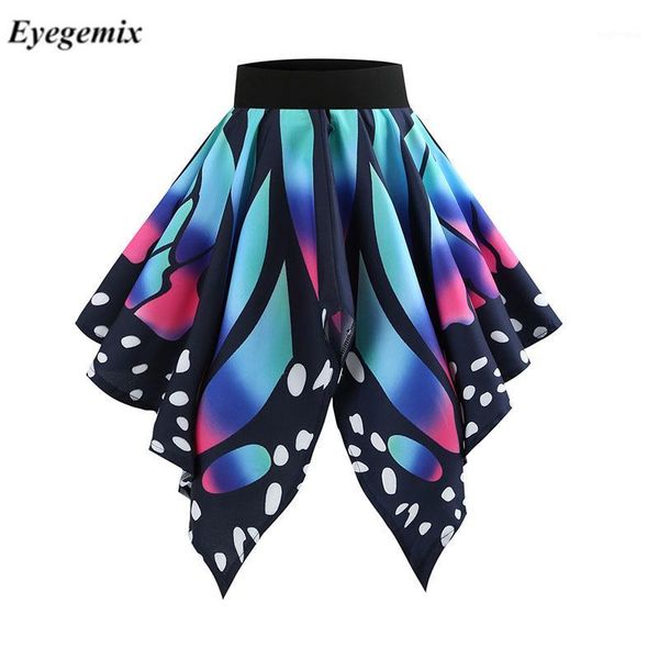 

2020 fashion butterfly skirt women summer high waist cotton midi skirts print asymmetrical elegant vintage casual faldas jupe1, Black