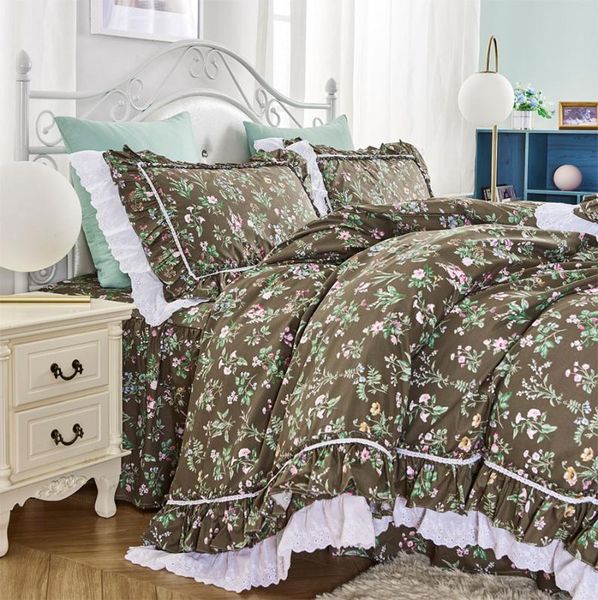

vintage pastoral ruffle lace bed set,twin full  king retro cotton single double bedclothes bedskirt pillow case quilt cover