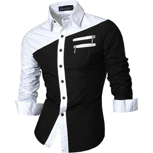 

jeansian men's casual dress shirts fashion desinger stylish long sleeve slim fit z015 black2, White;black