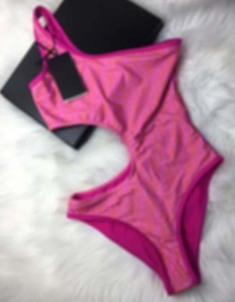 Costume da bagno di design per donna Costume da bagno bikini con gilet intero a triangolo con stampa di lettere sexy senza schienale fucsia caldo