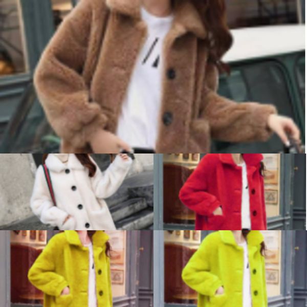 

faux lambswool furry women coat khaki white yellow red color single breasted pocket female jacketx1016, Black;brown