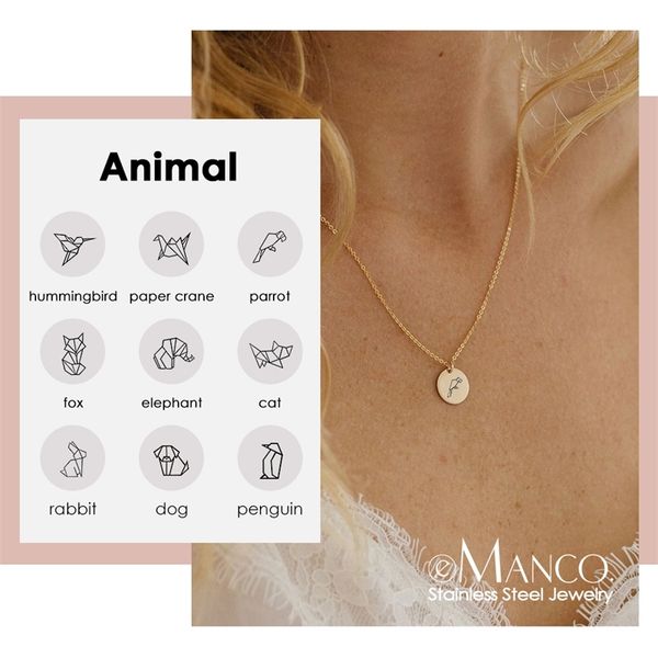 

emanco dainty custom parrot pendant necklace for women trendy simple necklace female 316l stainless steel necklace women jewelry y200323, Silver