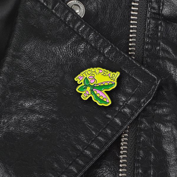 

bitch peas enamel pin greenbean badge brooch backpack clothes lapel fashion pea jewelry gift for friends, Blue