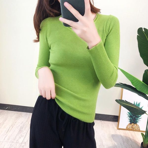 

korean style women long sleeve sweater round neck simple solid color pullover ribbed knitted slim fit autumn jumper, White;black