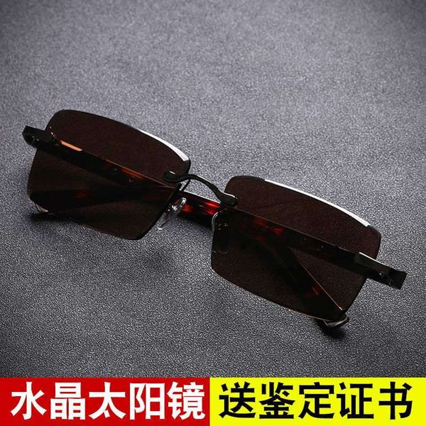 

2020 new crystal glasses high grade pure natural frameless cool eye protection anti uv sunglasses for men, Black