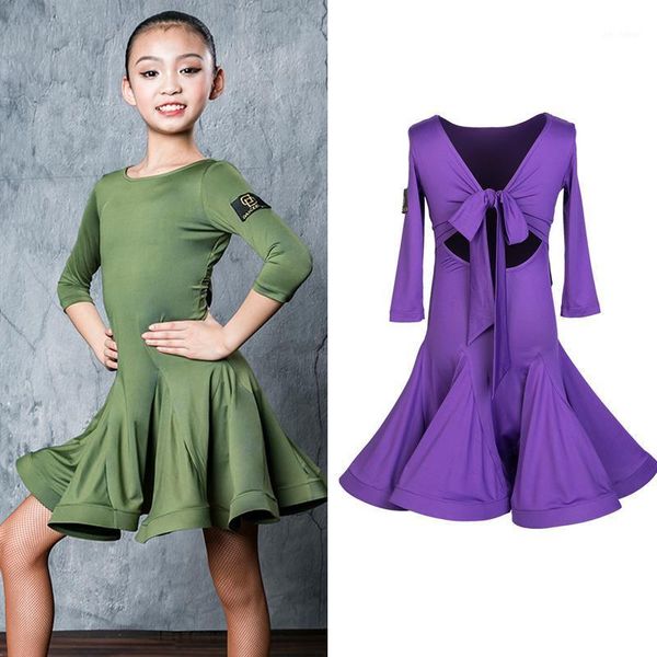 

new kids dresses for girls practice dress back stage perform dance dress specific for girl latin dance bl25141, Black;red