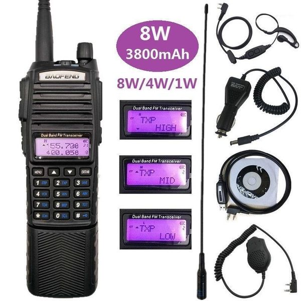

baofeng uv-82 8w portable transceiver radio amateur uhf vhf dual band uv82 ham radio stations 3800mah walkie talkies for hunting1