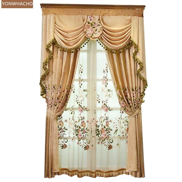 

custom curtains luxury european shade living room bedroom chenille embroidery cloth blackout curtain tulle valance drape b721