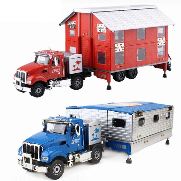 

alloy diecast motor homes truck 1:50 motor trailer limous folding 4 telescope stand vehicle model collection gift for kids toy y200109