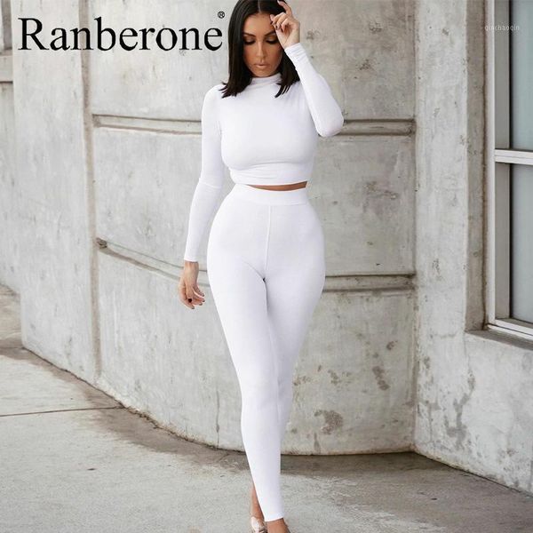 

yoga outfits ranberone sets women gym clothes two piece set long sleeve crop and leggings fitness solid color slim casual outfits1, White;red