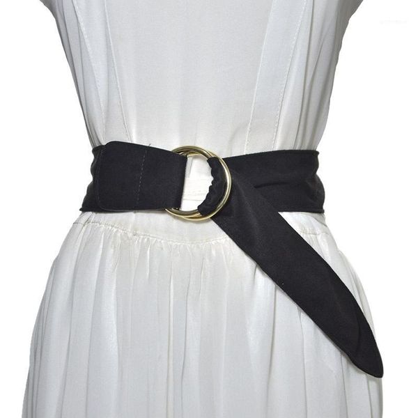 

belts women black velvet cummerbunds gold alloy circle buckle wide waistband camel dress belt lady party strap1, Black;brown