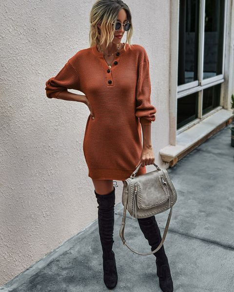 

2021 new autun female winter dress in knitted or vintage simple street wear women's clothes qx2g, White;black