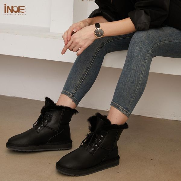 

inoe sheepskin leather shearling wool fur lined women ankle winter boots for women snow boots casual warm waterproof black 201215