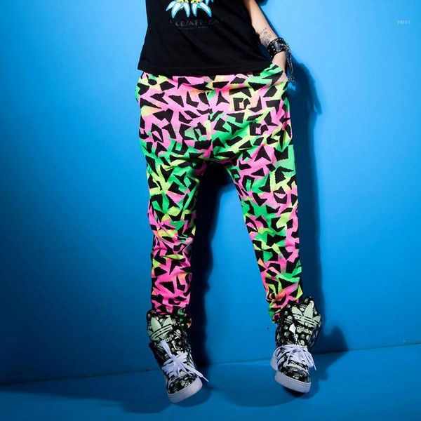 

hip hop costume colored loose pants adults street dancewear jazz performance clothes women modern dancing stage outfit dt17741, Black;red