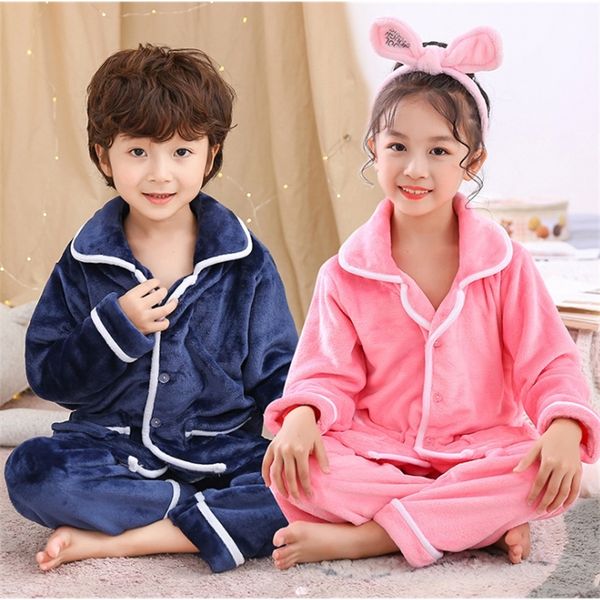 

1-8 years kids flannel pyjamas infantil pijama set coral fleece baby boy girl cartoon pajamas children flannel sleepwear pajama 201225, Blue;red