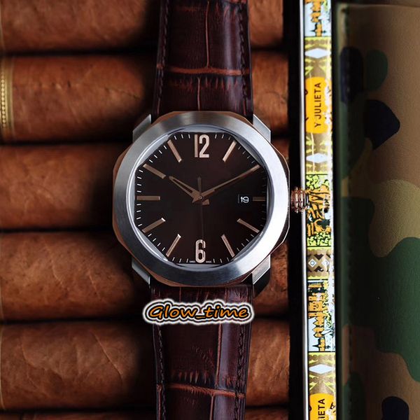 

bvf version octo 102121 bgo38bsld date black dial japan miyota 9015 automatic mens watch silver steel case leather strap luxry watchesto, Slivery;brown