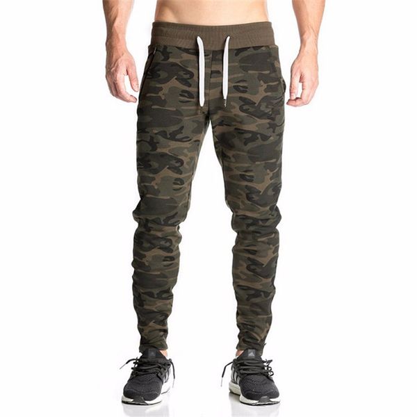 

new casual fitted tracksuit bottoms camouflage gym pants mens sports joggers elastic sweat pants gym bodybuilding sweatpants, Black