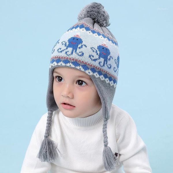 

caps & hats winter hat boy kid knit beanie earflap autumn warm skiing pompom cotton animal ocs outdoor fleece accessory for toddler1, Yellow