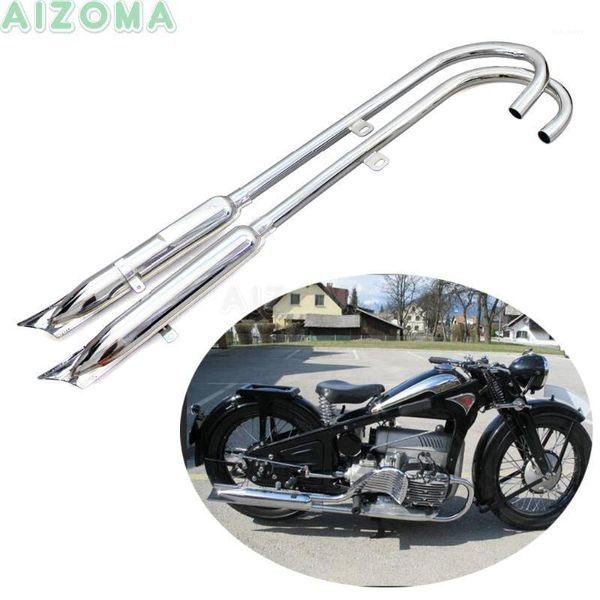 

motorcycle exhaust system chrome 24hp front & rear mufflers pipes for m1 m72 r71 r12 k750 ks750 retro 750cc ural sidecar motorcycle1